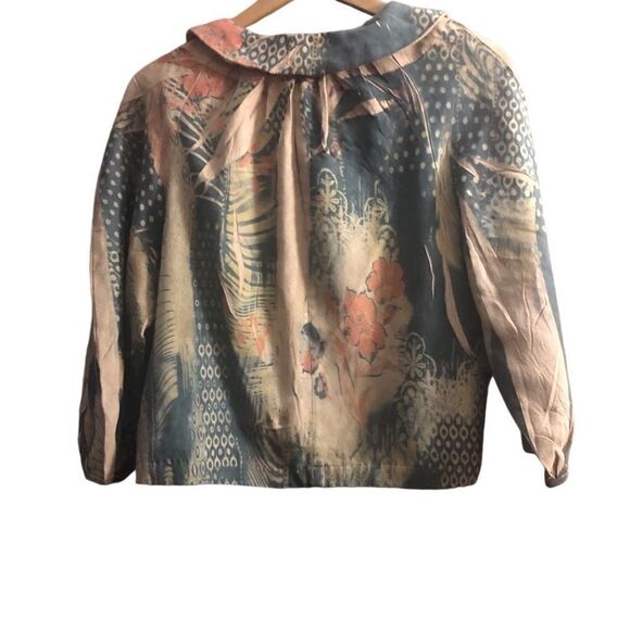 B.L.E.U. Tan Sueded Polyester Jacket Crop Length Raglan Sleeves Floral Print - Picture 6 of 7